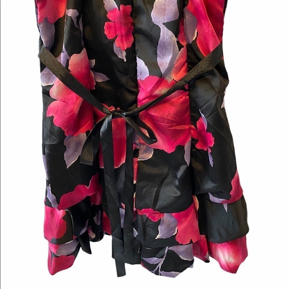 Black Floral Print Prom Satin Bubble Mini Dress XS - Picture 8 of 11